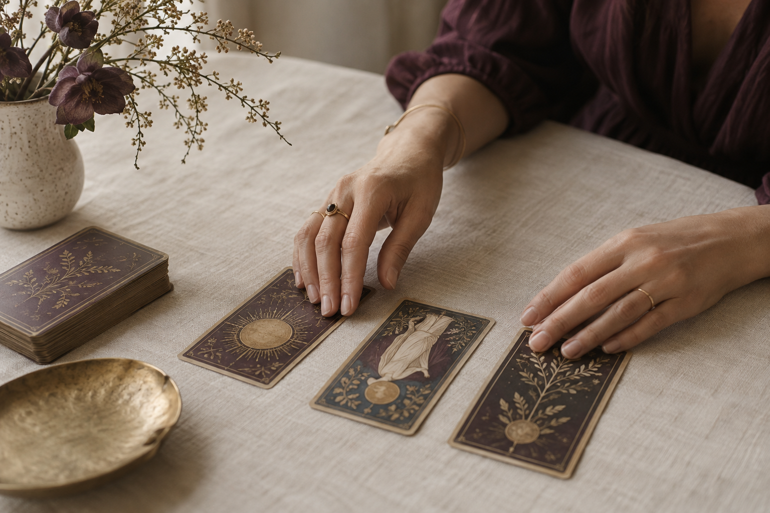 Cartes de tarot disposées pour une lecture